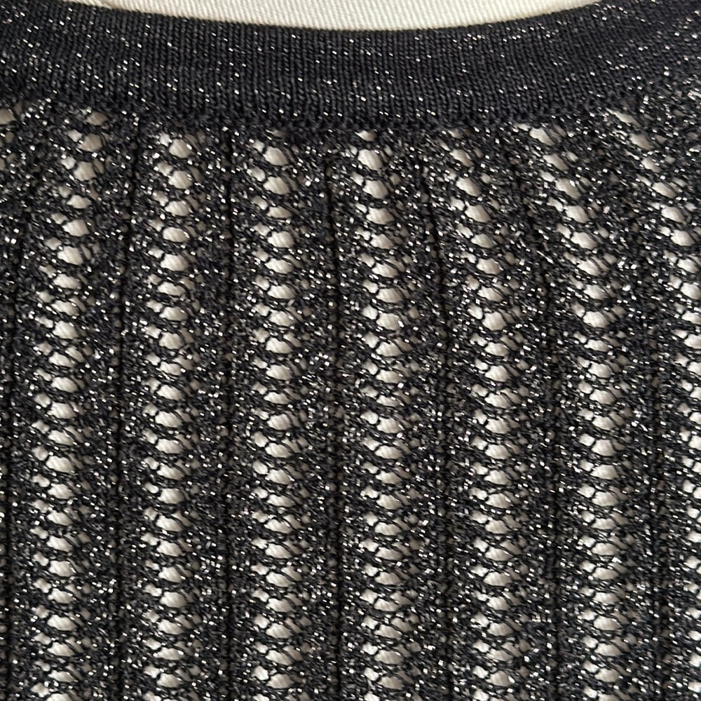 ZARA Fitted Sweater Black Metallic Sparkle size L Crochet See Through Party - Picture 3 of 6